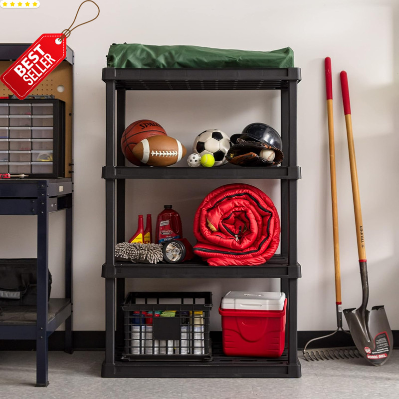 IRIS USA 4-Shelf Plastic Storage Shelves 600Lb 56Hx36Wx18D Black US gallery