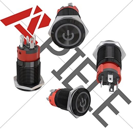 16mm Latching Push Button Switch 0.63" 12V Power Symbol Ring Blue/ Black Shell gallery