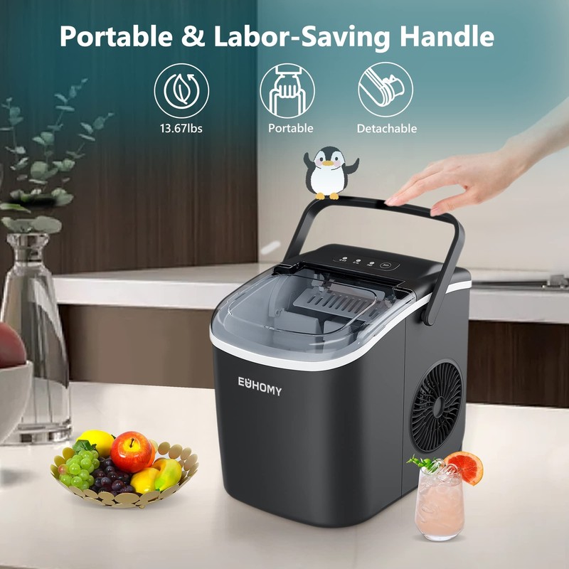 EUHOMY Countertop Ice Maker Machine with Handle 26lbs in 24Hrs 9 Ice Cubes Re... gallery
