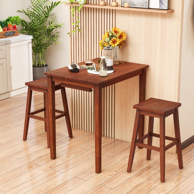Bar Table and Chairs Set - 3-Piece Counter Height Dining Table Set with Hanga... gallery