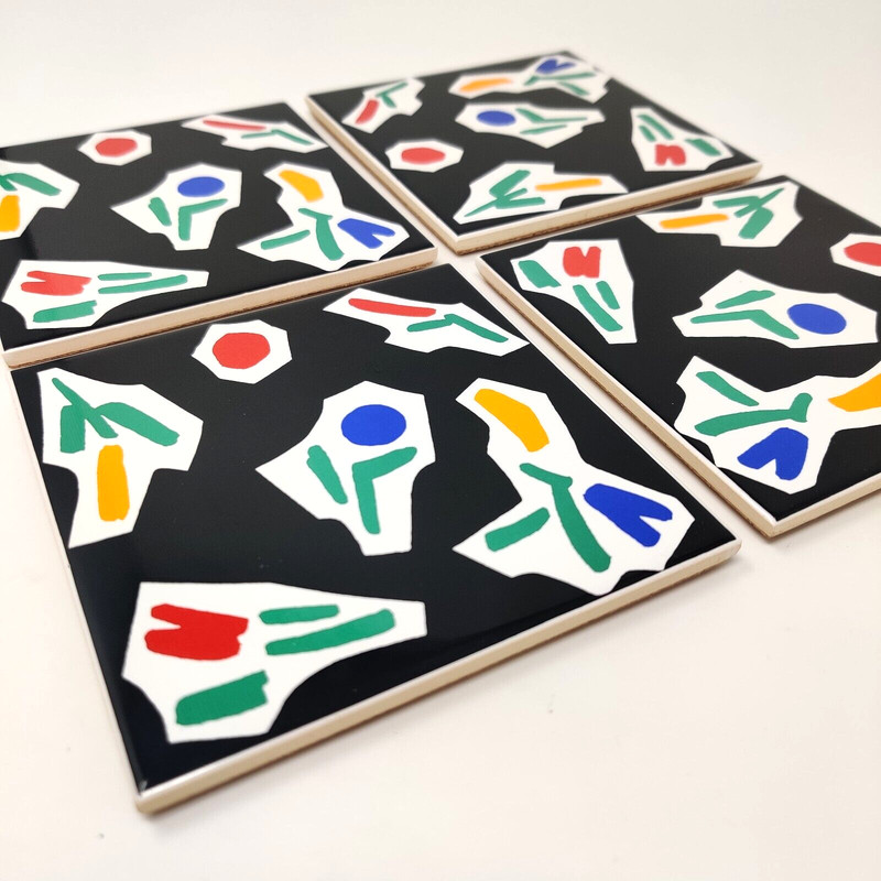 4x Block L. Silva Ceramic Tile Coasters Trivet Cork Retro Modern Pop Art 80s 90s gallery