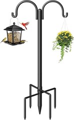 Double Shepherds Hooks for Outdoor Adjustable Bird Feeder Pole With 5-Prong Base