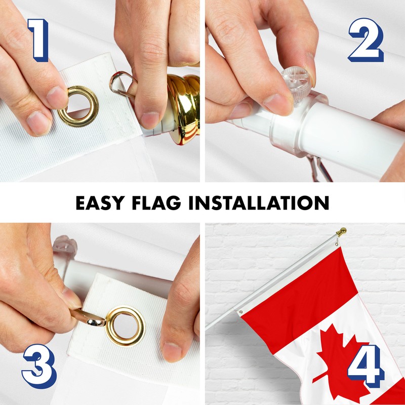Combo: 6 Ft Flagpole White & Canada Canadian Flag 3x6 Ft Embroidered 300D Poly gallery