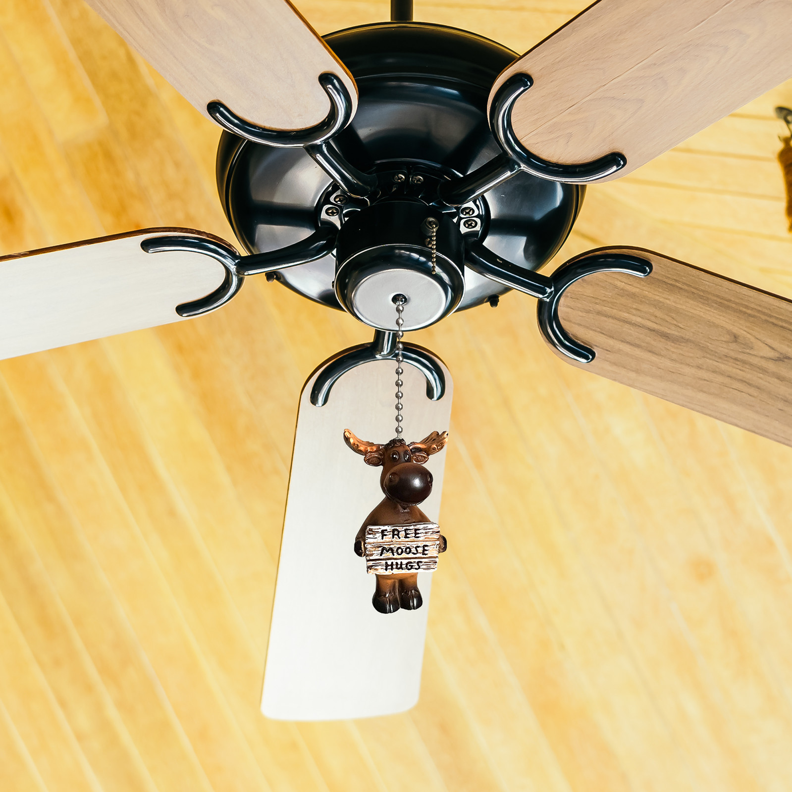 Ceiling Fan and Light Pull "Free Moose Hugs" with Chain Home Rustic Cabin Lodge gallery