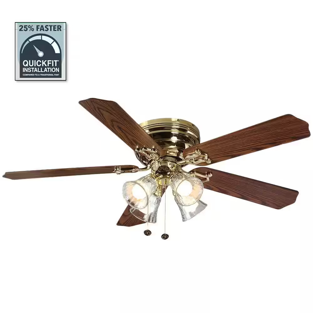 Ceiling Fan LED Light Kit Indoor Flush Mount Polished Brass Luxury Finish 52 in gallery