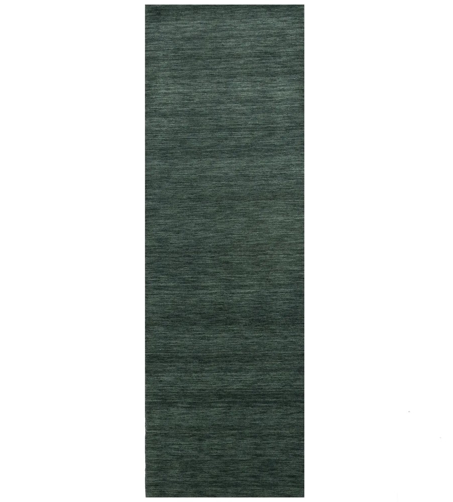 Dark Green Solid Design Hand-Loomed 3X8 Gabbeh Wool Runner Rug Oriental Carpet