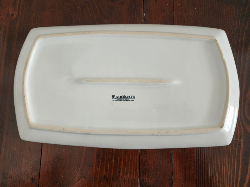 World Market White Rectangular Ceramic Plate Asian Calligraphy 9.5 in x 6.5 in gallery