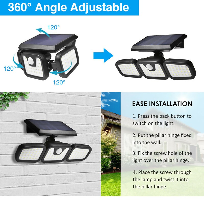 Solar Lamp Security Lights Motion Sensor 3 Head 6000LM Adjustable Flood Lights gallery