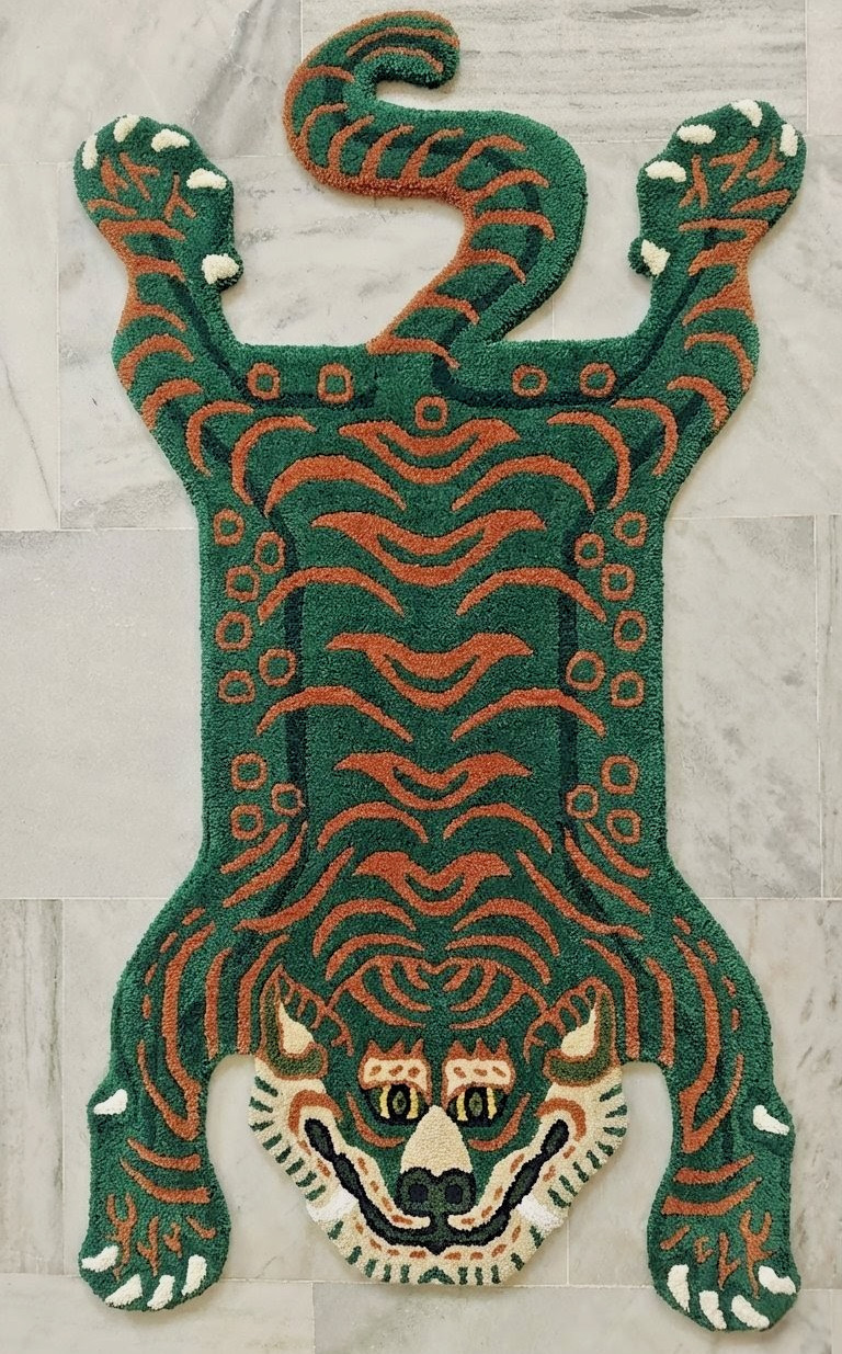 Eclectic 3x5 Tibetan Tiger Rug Wool Hand Tufted Green Boho Floor Mat Kids Carpet gallery