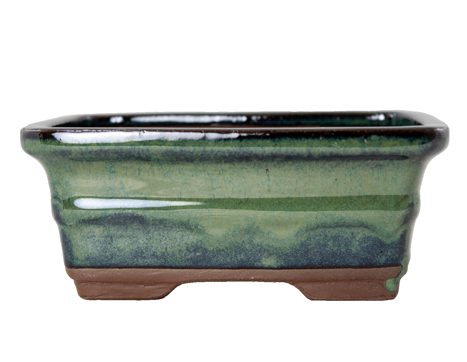 Rectangular Shohin Bonsai, Succulent Pot 6"x 4.5"x 2.5" with Mesh - Green Stain gallery