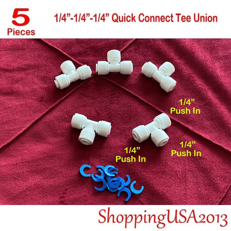 5 X1/4-1/4-1/4 Quick Connect Tee Union Fitting Connector Push In Water Filter gallery