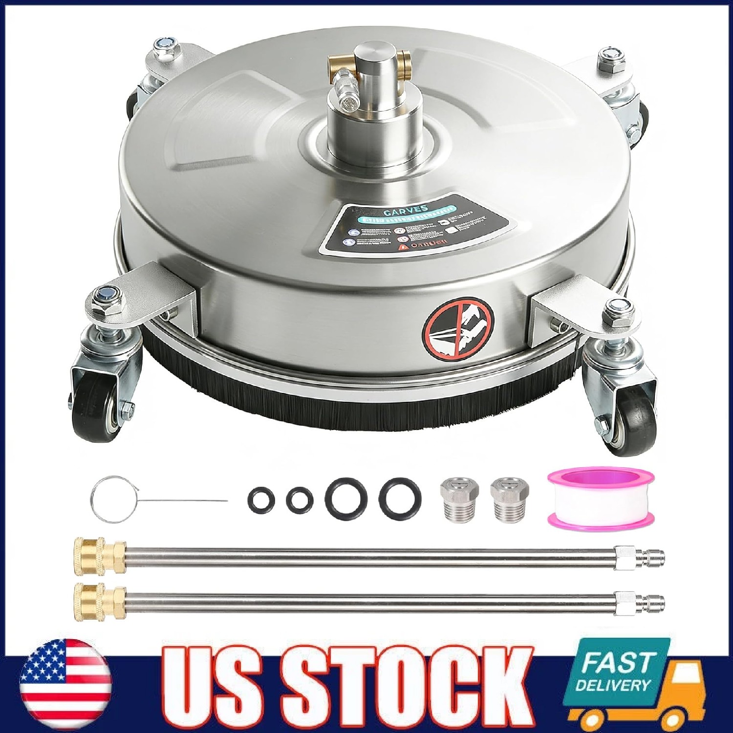 14" Pressure Washer Surface Cleaner Stainless Steel 4000 PSI with Wheels & Wand gallery