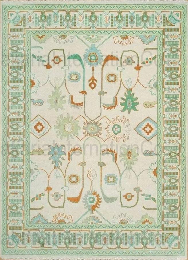 Handmade Wool Oushak Rug 8x10 | Pastel Green ivory| Traditional Oriental 5x8 4x6 gallery