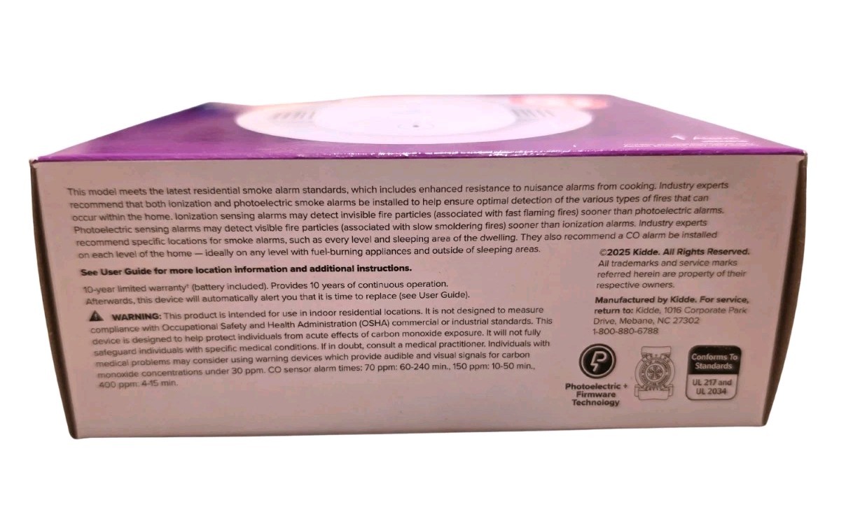 1pc Kidde Smoke & Carbon Monoxide Detector, 10-Year Battery Powered, LED Warning gallery