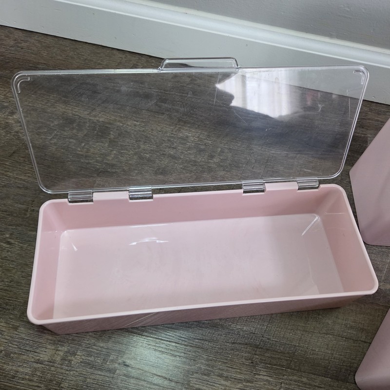 Set Of mDesign Plastic Stackable Storage Box Hinged Clear Lid Pink Containers gallery