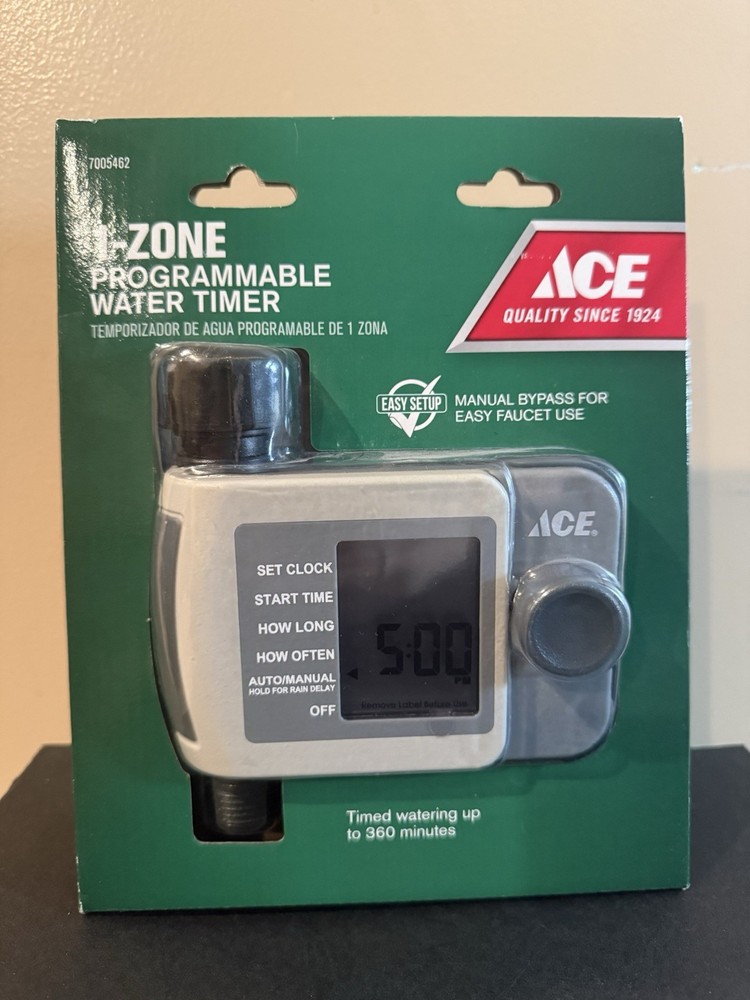 ACE 1-Zone Programmable Water Timer Manual Bypass Rain Delay Digital 360min