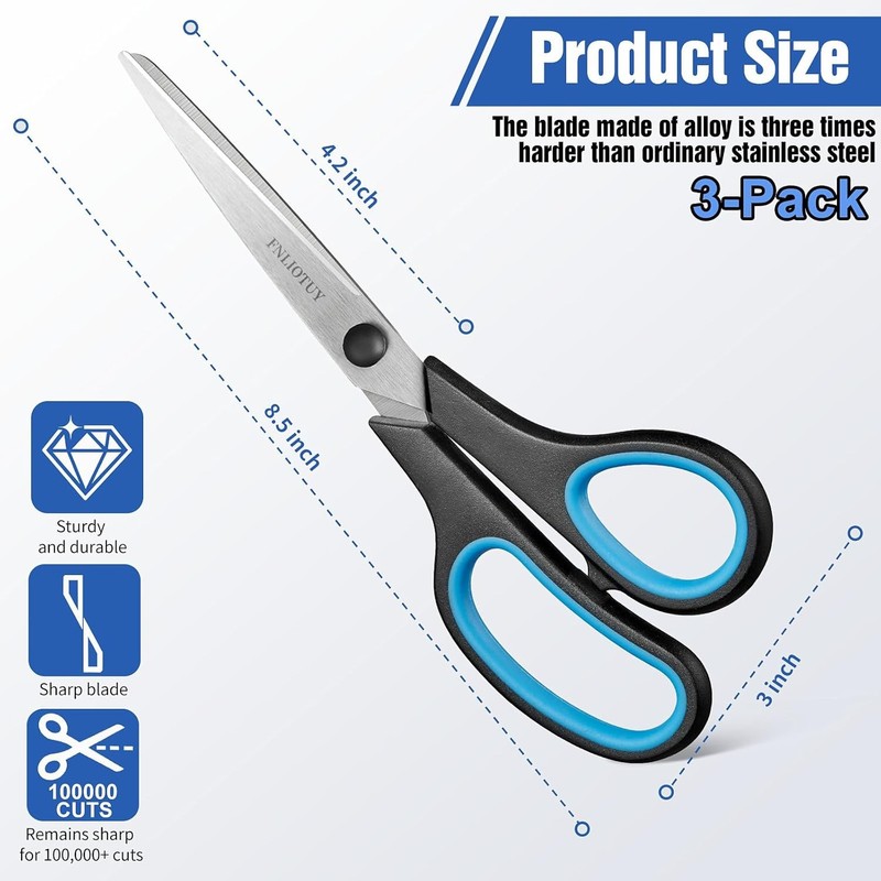 3-Pack 8" Scissors, Stainless Steel Craft Scissors, All Purpose Heavy Duty gallery