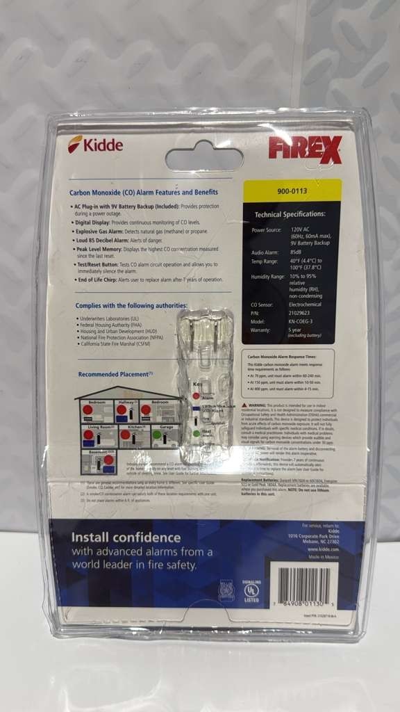 Firex Plug-In Explosive Gas and Carbon Monoxide Detector, 9V Battery Backup gallery