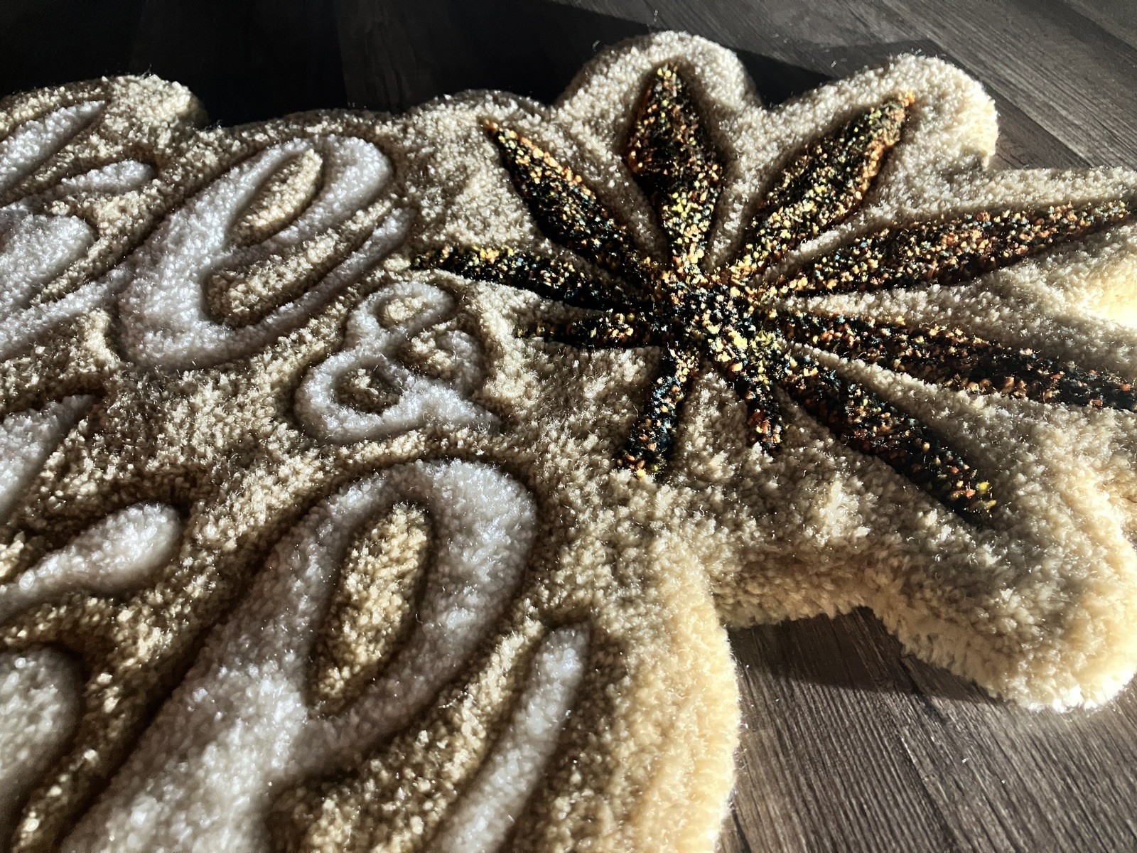 Wake & Bake Cannabis Handmade Tufted Rug, 17 x 32 in, Beige/White/Multicolor gallery