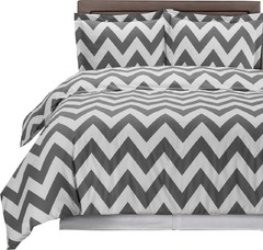 Full/Queen – Chevron- Grey with White- 3pc Duvet Cover Set 100% Cotton Fiber