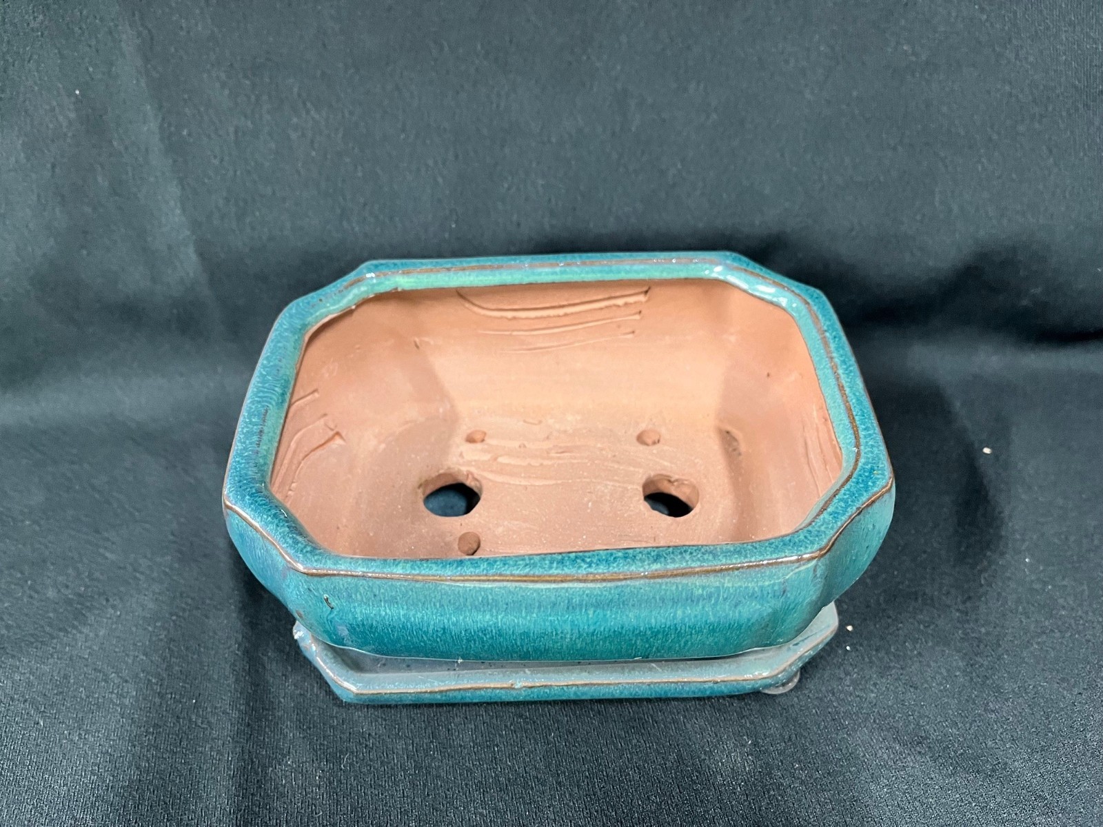 6" Ceramic Bonsai Succulent Planter Pot Antiqued Aqua gallery