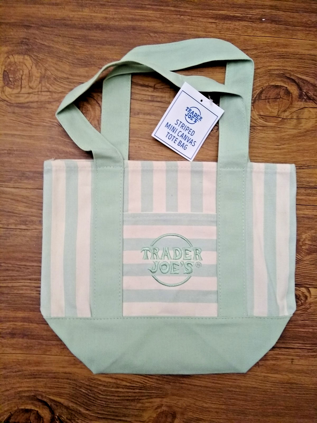 Trader Joe's Limited Striped Mini Canvas Tote Bag (2026) - GREEN/WHITE gallery