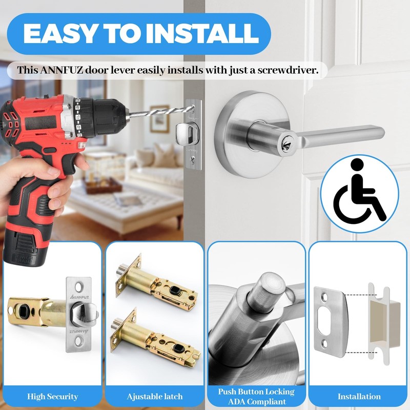 Entry Round Push Button -Touch Locking Door Handle with Keys,Interior Non-Han... gallery