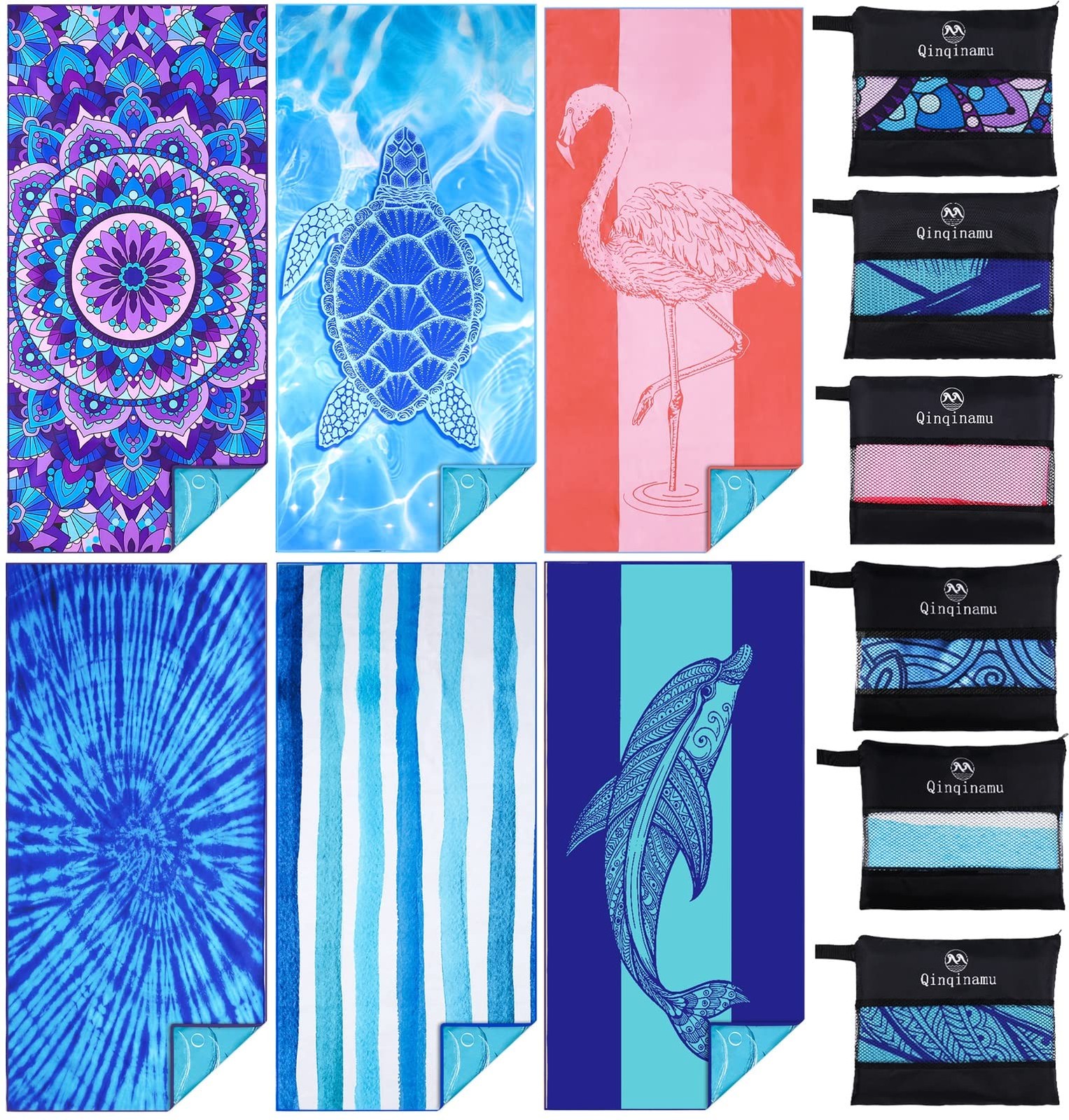 6 Pack Microfiber Thin Lightweight Beach 71"x32", 6 Blue and Red Comb gallery