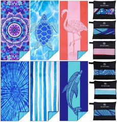 6 Pack Microfiber Thin Lightweight Beach 71″x32″, 6 Blue and Red Comb