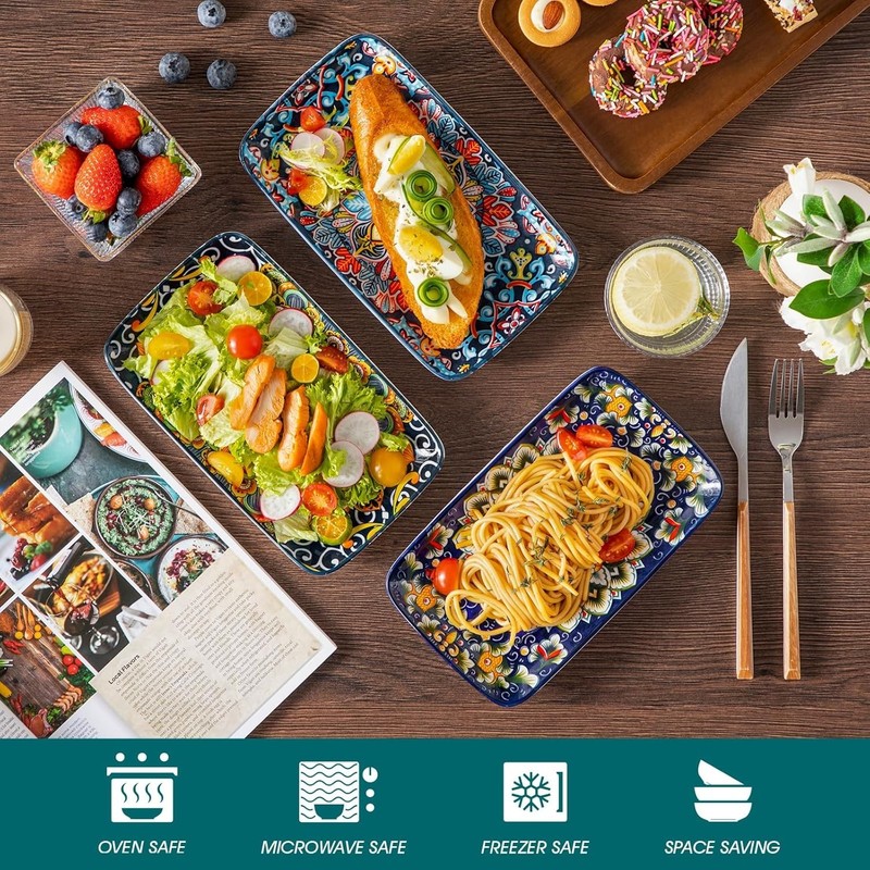 Simi 6-Piece Ceramic Salad Plates Set - 8.5 Inch, Rectangular Dessert Plates ... gallery