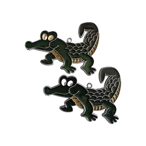 ALLIGATOR Crocodile Suncatcher Stained Glass Acrylic Metal Set Of 2 gallery