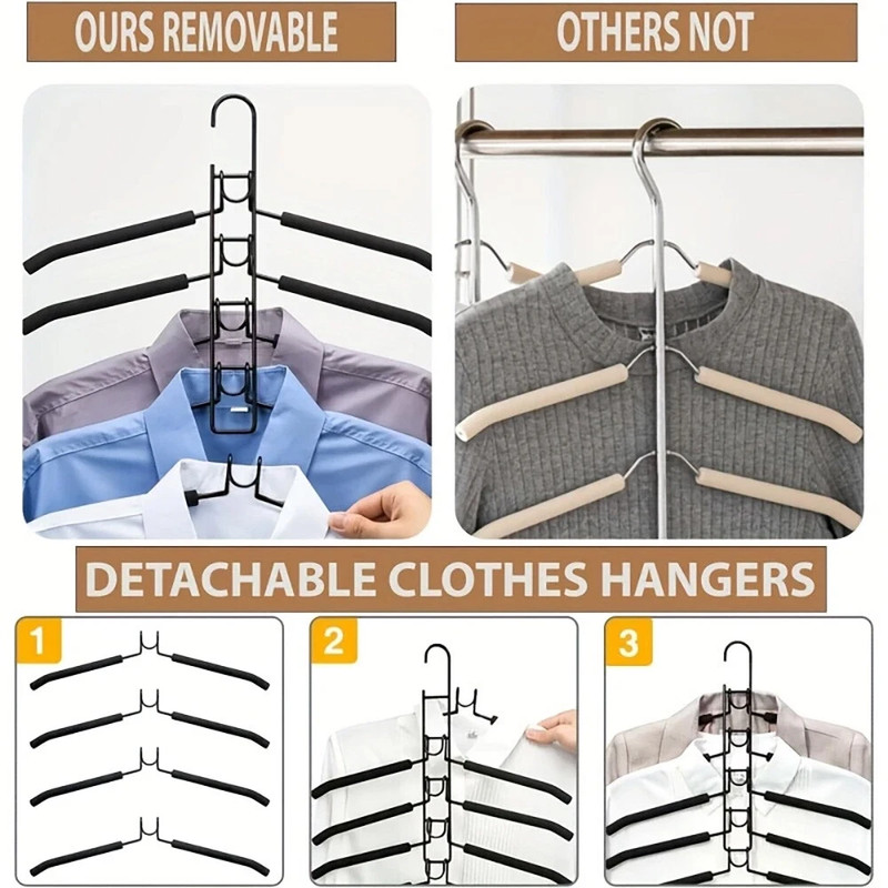 Multiple 5-Layer Clothes Hangers 5 in 1 Sweater Shirt Hanger for Shirts Space US gallery