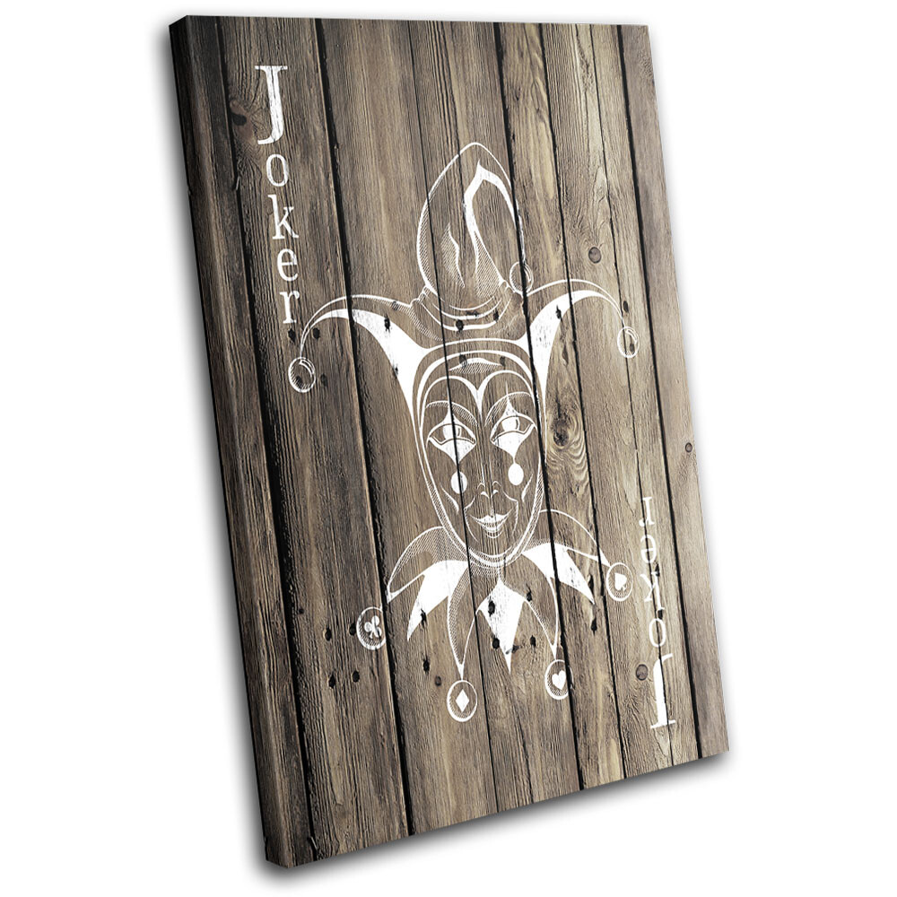 Wood Effect Joker Card Gaming SINGLE CANVAS WALL ART Picture Print gallery