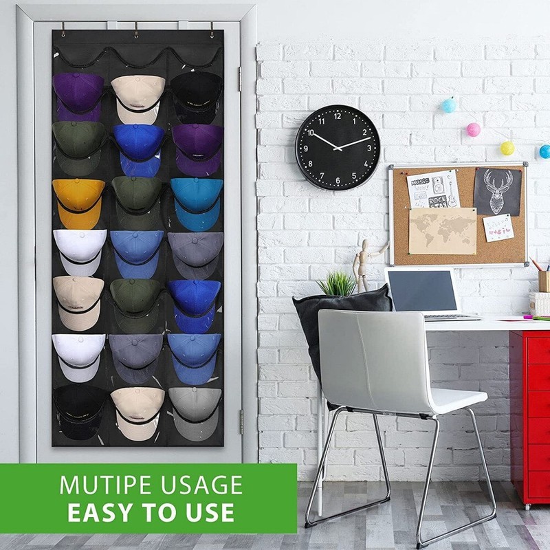 24 Hat Rack Organizer Baseball Holder Deep Storage Pockets Door Wall Caps Stand gallery