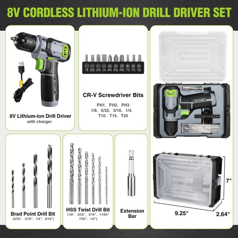 WORKPRO Cordless Power Drill Set 8V Drill Driver 2.0Ah Electric Screwdriver Kits gallery