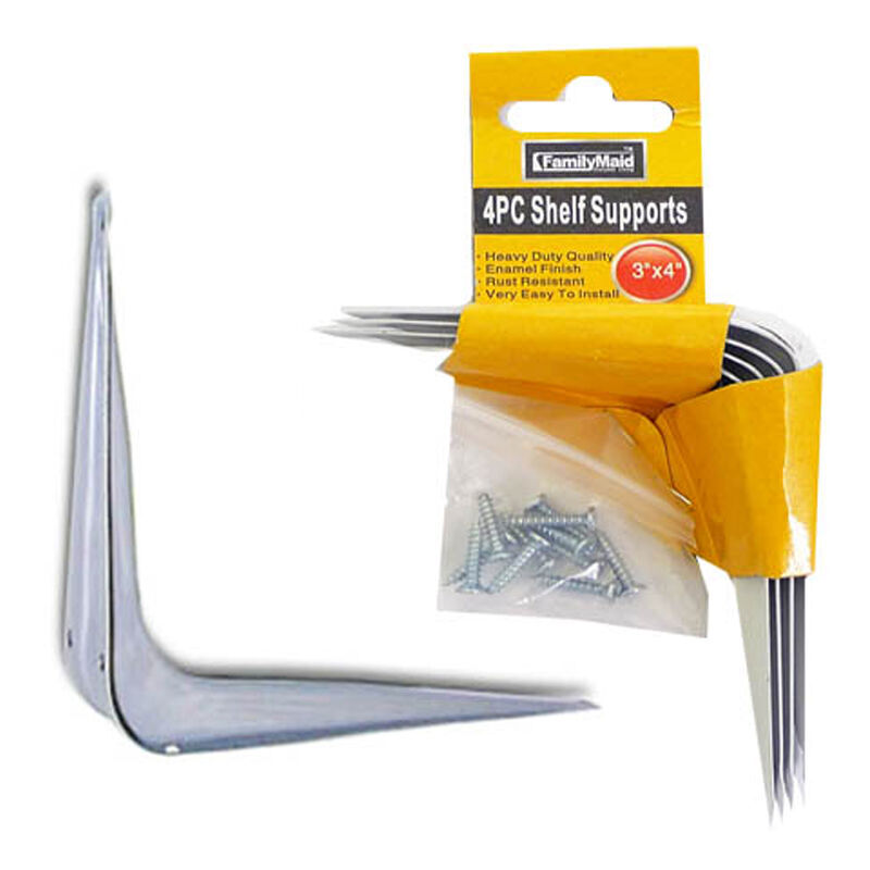 White Enamel Shelf Brackets Angled Metal Shelving Support Arms 3" x 4" gallery