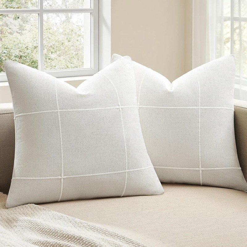 Linen Polyester Blend Checkered Pillow Covers Set Farmhouse Modern Decor New gallery