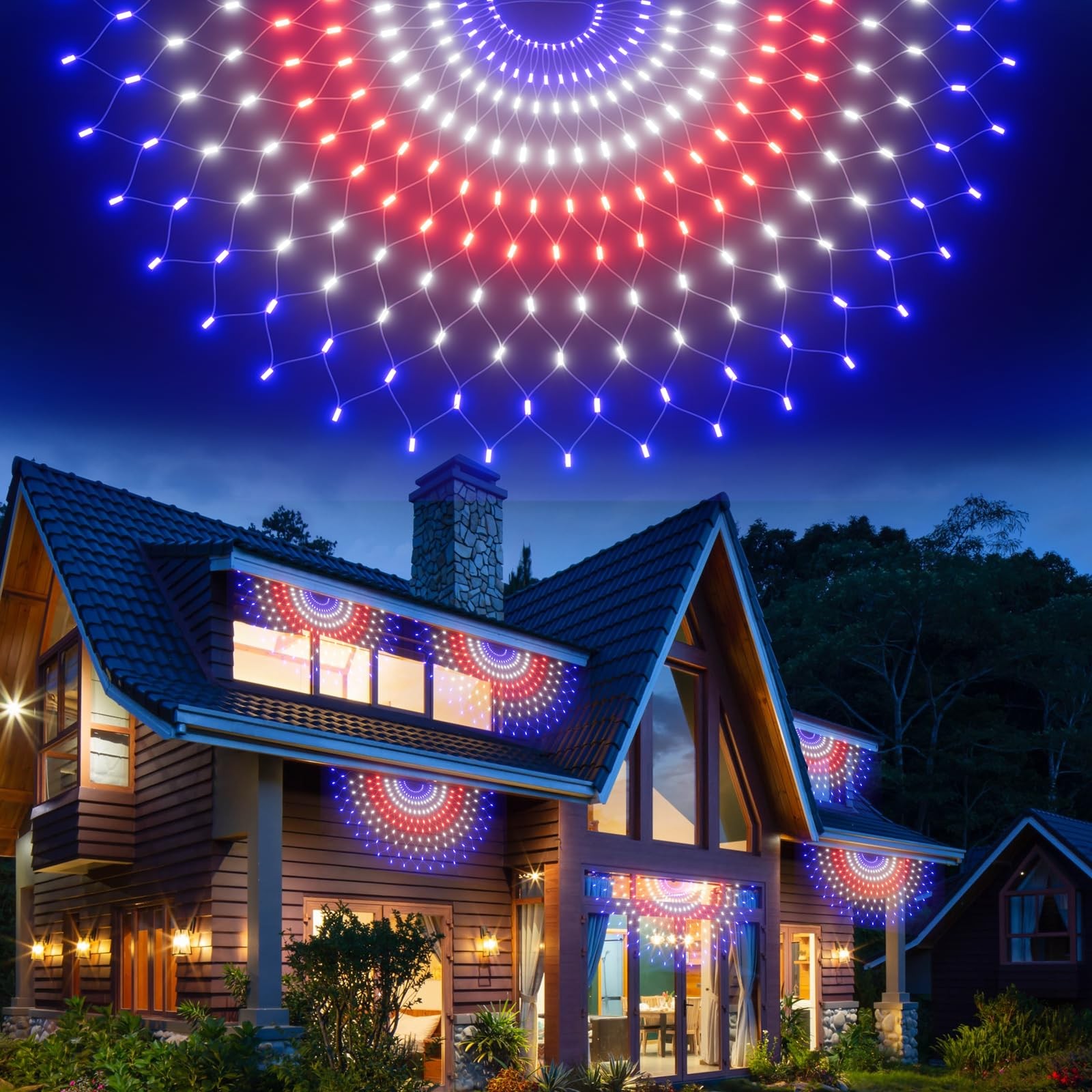 3 Pack 150 LED American Flag Banner Lights,Super Bright USA Half Fan Flag String gallery
