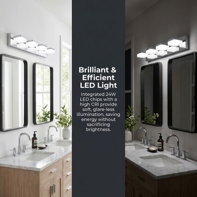 25'' Modern Chrome Vanity Light 4 Lights LED Bathroom Mirror Wall Sconce Fixture gallery