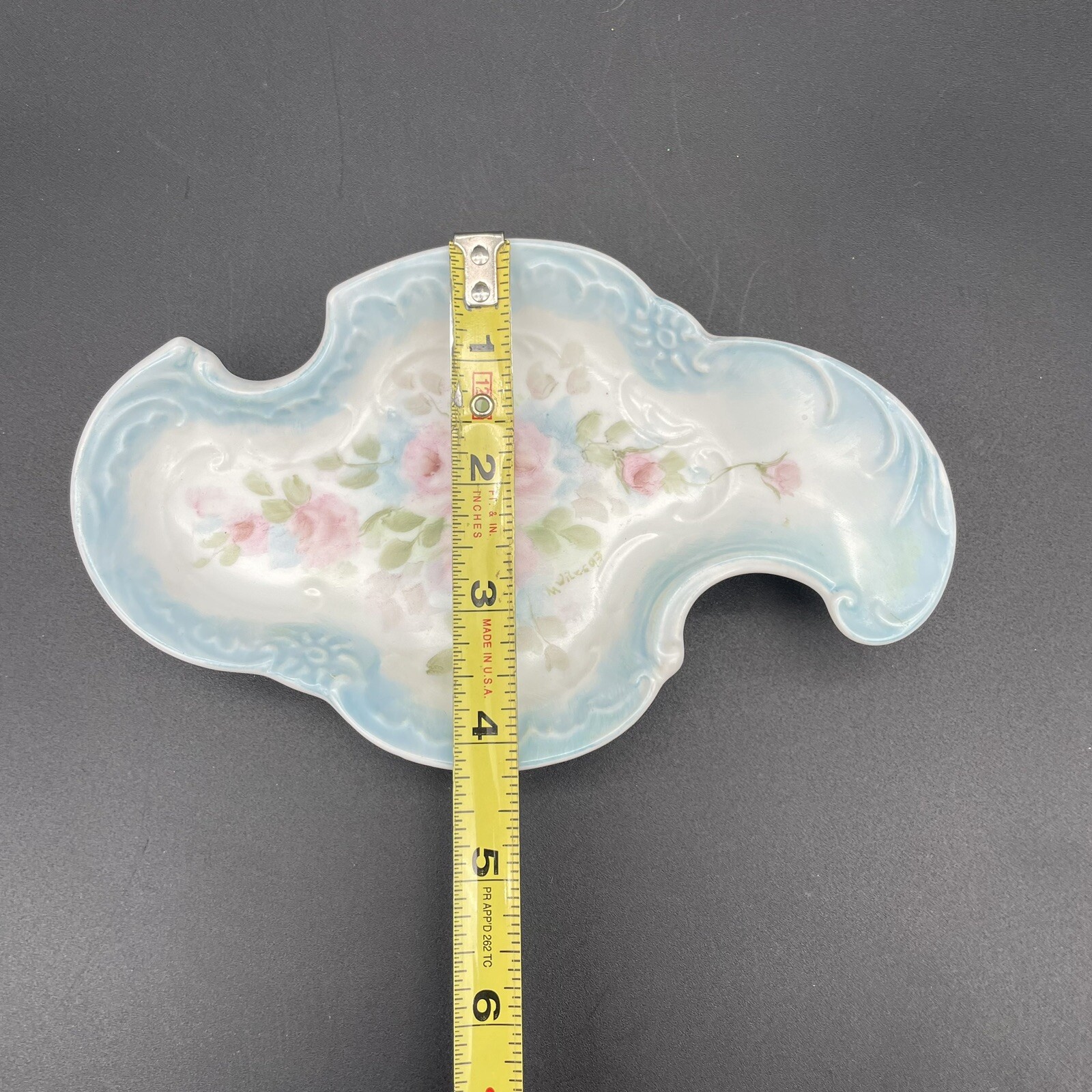 Vanity Serving Tray Plate Hand Painted Rose Floral Signed M. Wiles gallery