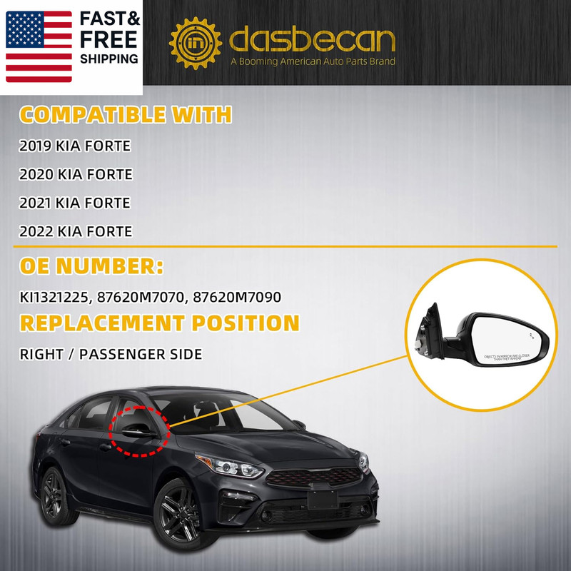 Passenger Side Mirror Compatible with 2019-2024 KIA Forte with Power Glass/Heate gallery