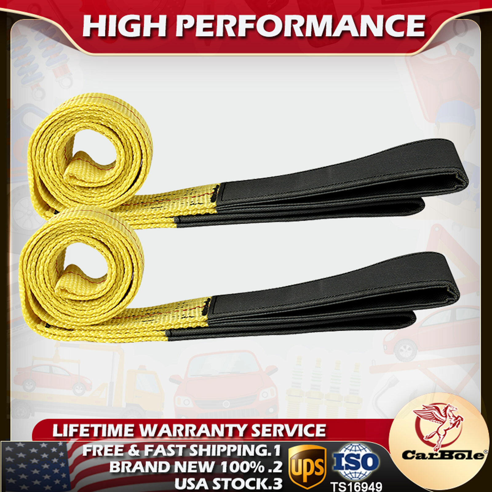 2Pack 6ft x 2in Lifting Sling Straps with Heavy Duty Flat Loops 10000LBS Nylon gallery