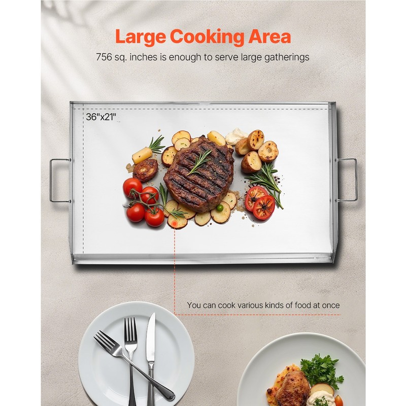 36x22 in Flat Top Griddle Stainless Steel Universal BBQ Grill Pan Cookware gallery