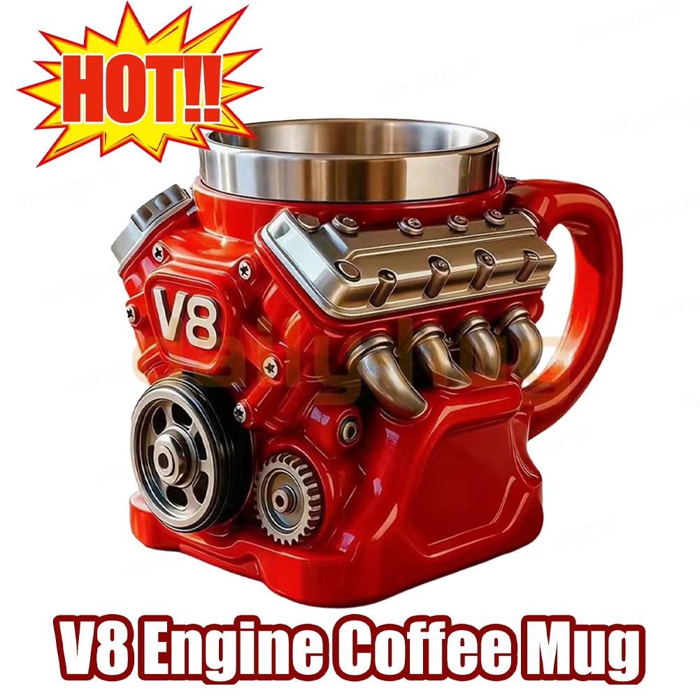 300ML V8 Engine Coffee Mug Cup Retro Stainless Steel Interior Gift Automotive gallery