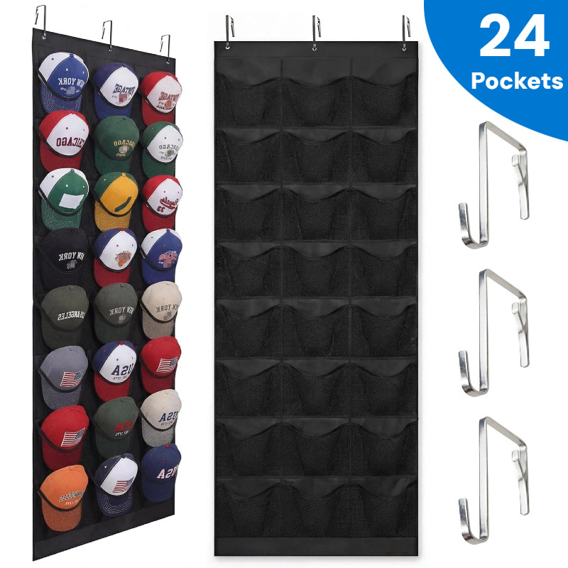 24 Hat Rack Organizer Baseball Holder Deep Storage Pockets Door Wall Caps Stand gallery