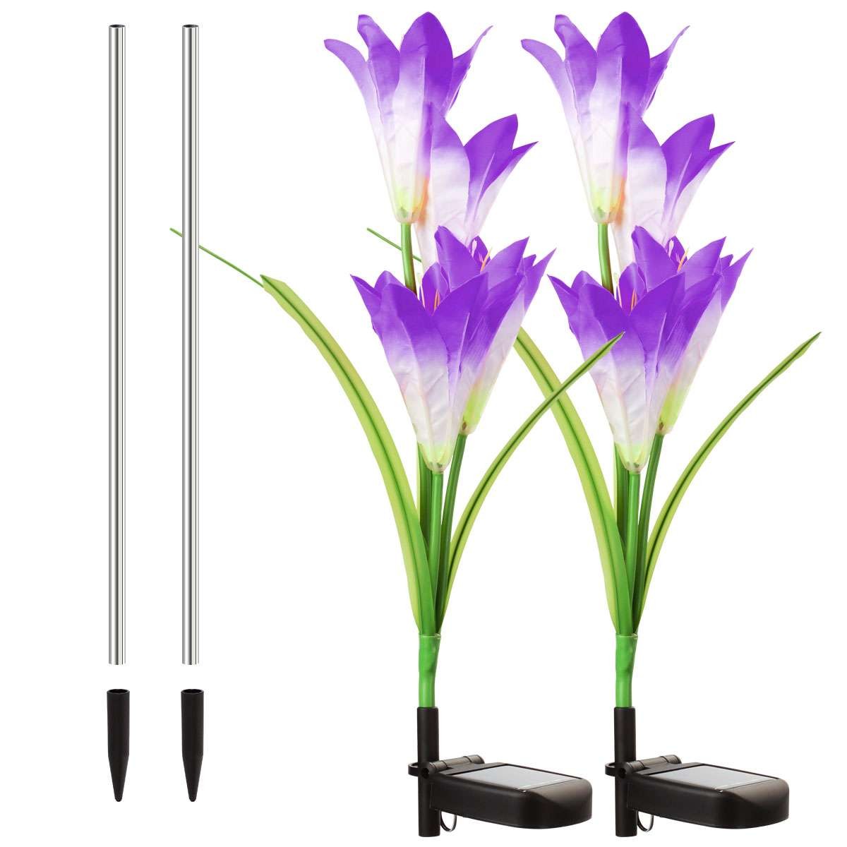 2 Packs Solar Power Lily Flower Lights Outdoor Garden Landscape Yard Lamp Decor gallery