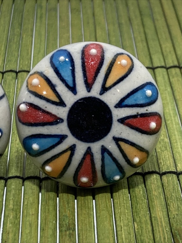 Ceramic Drawer Knob Pull 1-3/4" Multi Color Flower Petals Set of 3 gallery