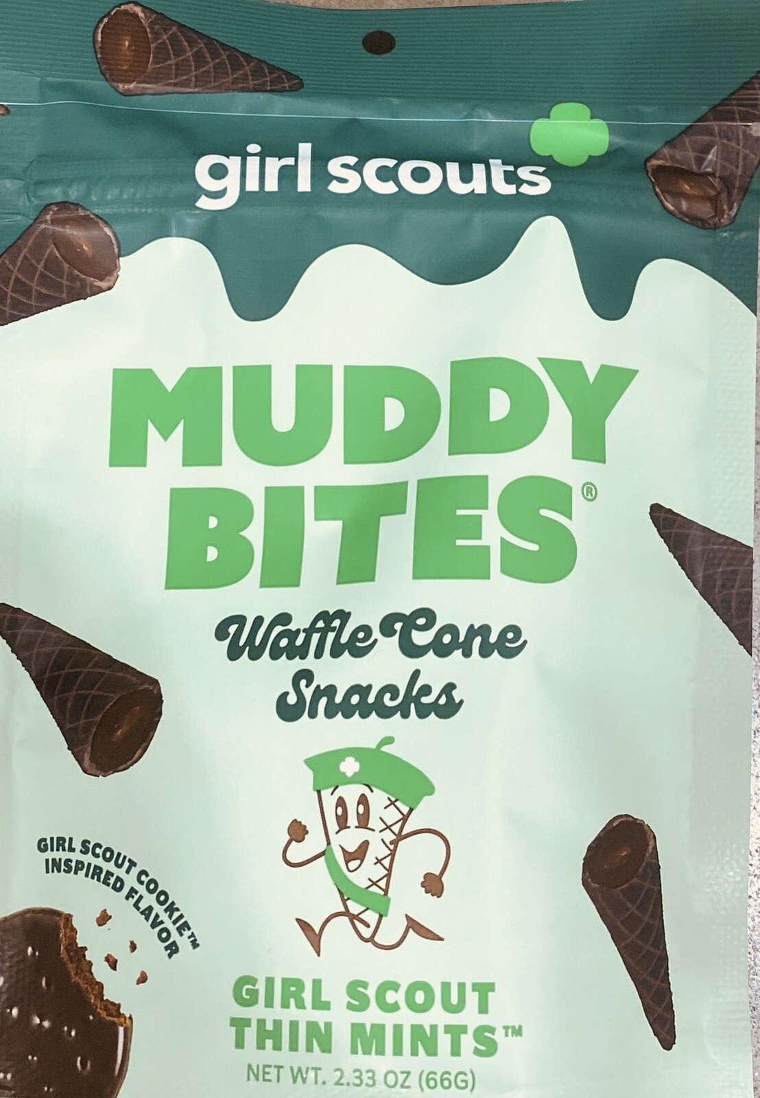 Muddy Bites GIRL SCOUT THIN MINTS Waffle Cone Snacks 2.33 oz bag gallery