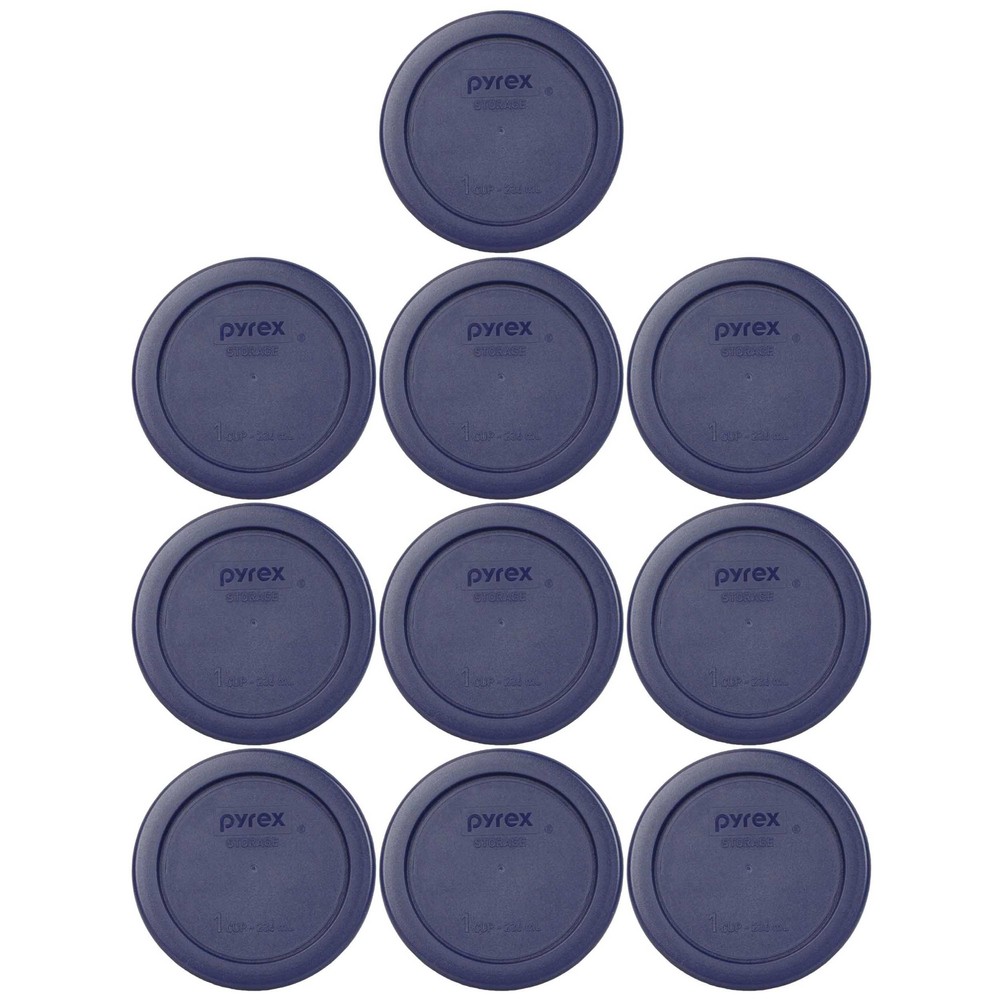 Pyrex 7202-PC 1 Cup Round Plastic Dark Blue Storage Lids 10PK for Glass Bowl New