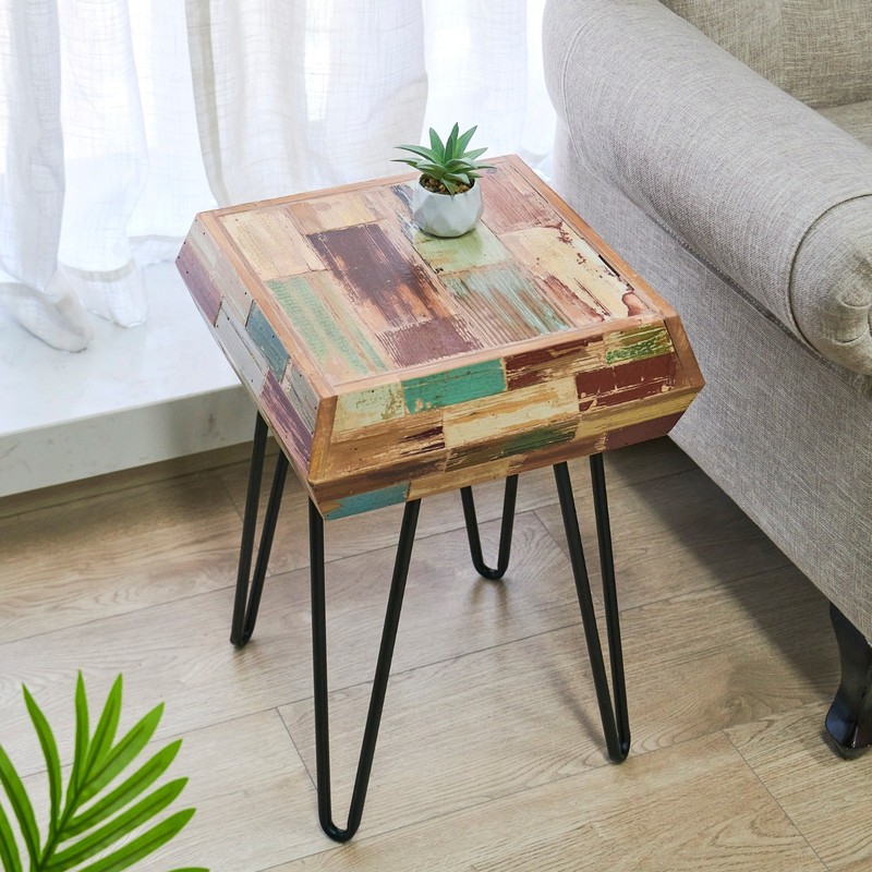 Greenage Side Table Solid Reclaimed Wood Accent Coffee End Table 3D Square gallery